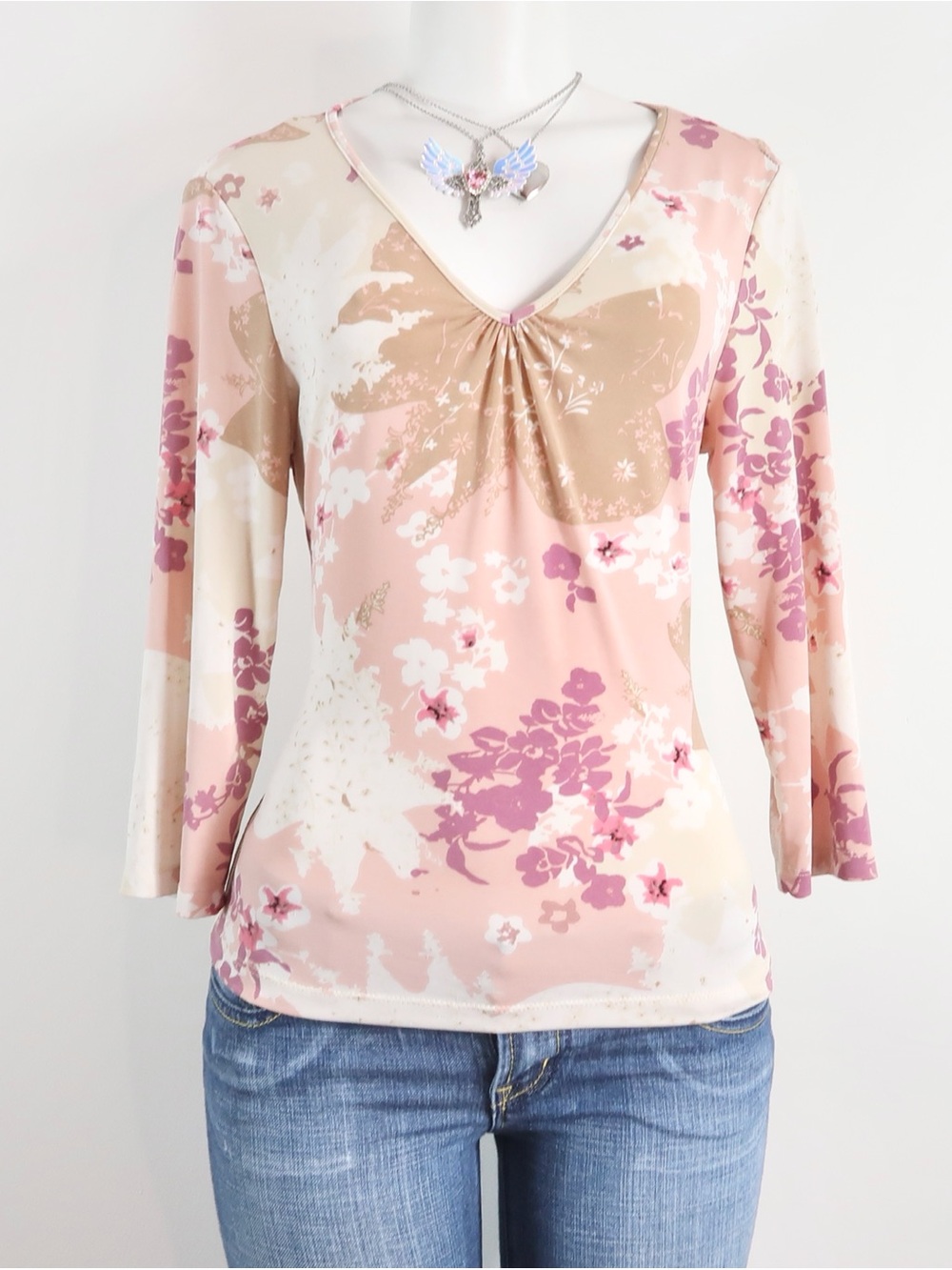 Y2k The Limited Blush Pink Floral V-Neck Long Sleeve Top